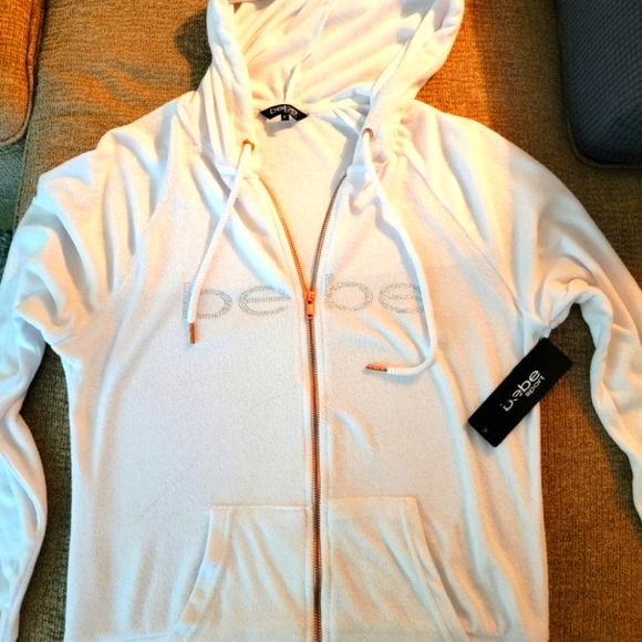 bebe Tops - Bebe white  Terry zippered hoodie